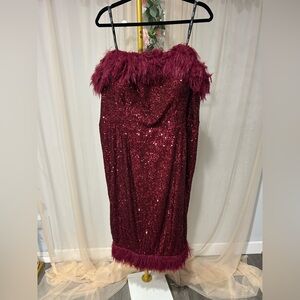 City Chic Burgundy Feathered Garment